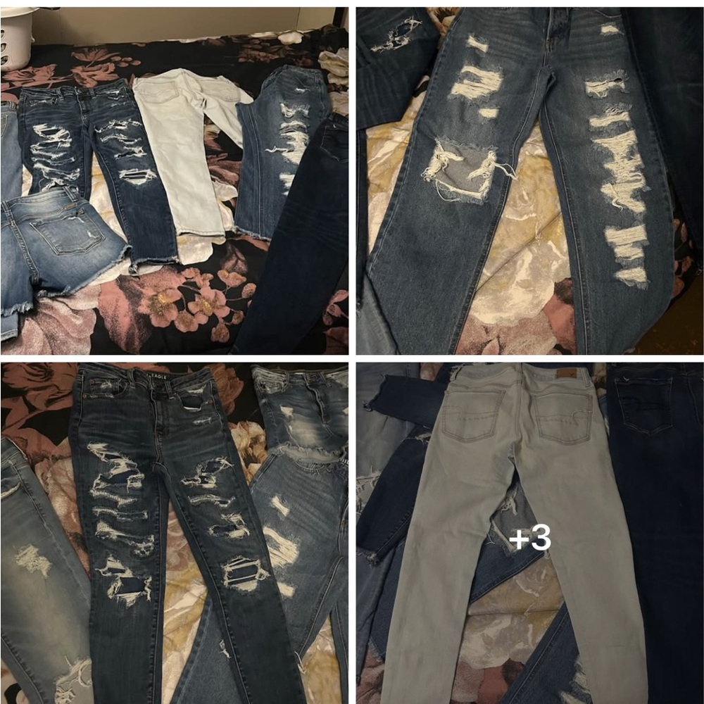 American Eagle Outfitters Women's Skinny Jeans - Distressed Blue and Gray